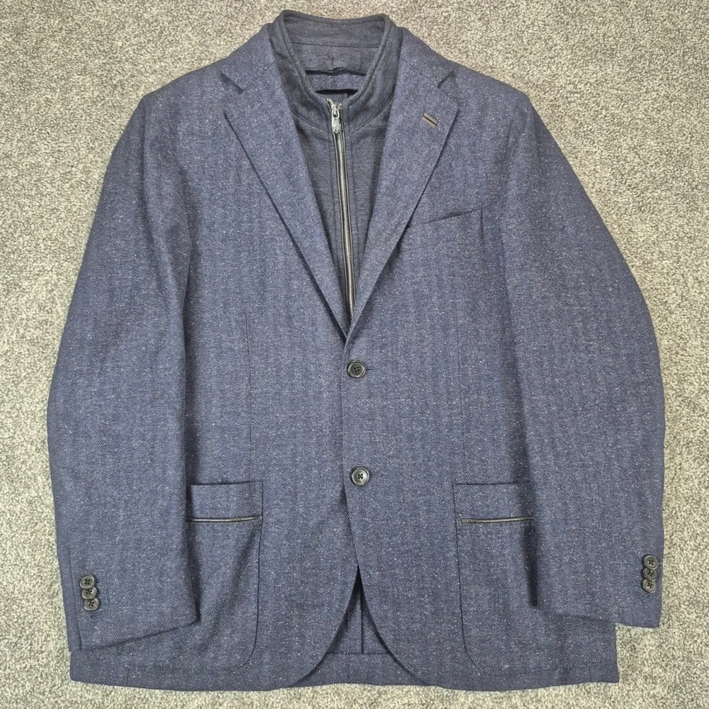Corneliani ID Blazer Jacket Mens 50R Navy Wool Silk Removable Zip Insert Italy